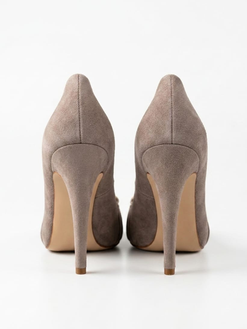 Beige Suede peep-toe platform heels