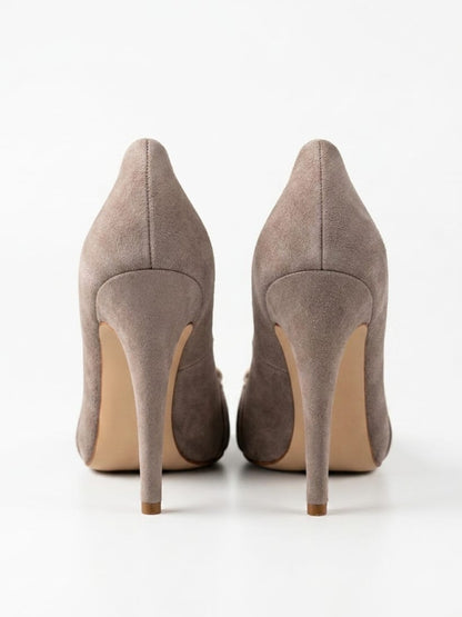 Beige Suede peep-toe platform heels