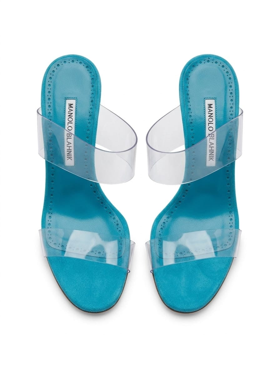Scolto 90mm Mules in Turquoise Suede