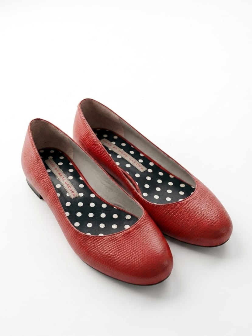 Red leather ballet flats