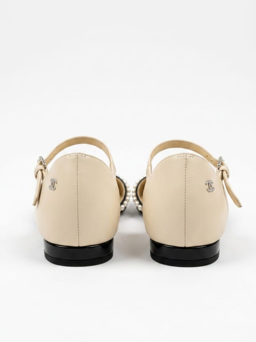 Pearl embellished pointed-toe ankle-strap flats