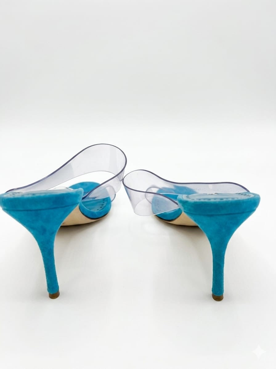 Scolto 90mm Mules in Turquoise Suede