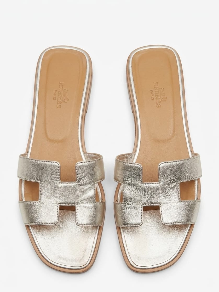 Oran Sandals in metallic silver leather