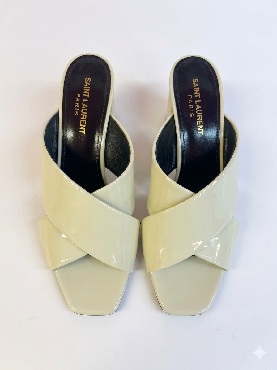 White patent leather cross sandals