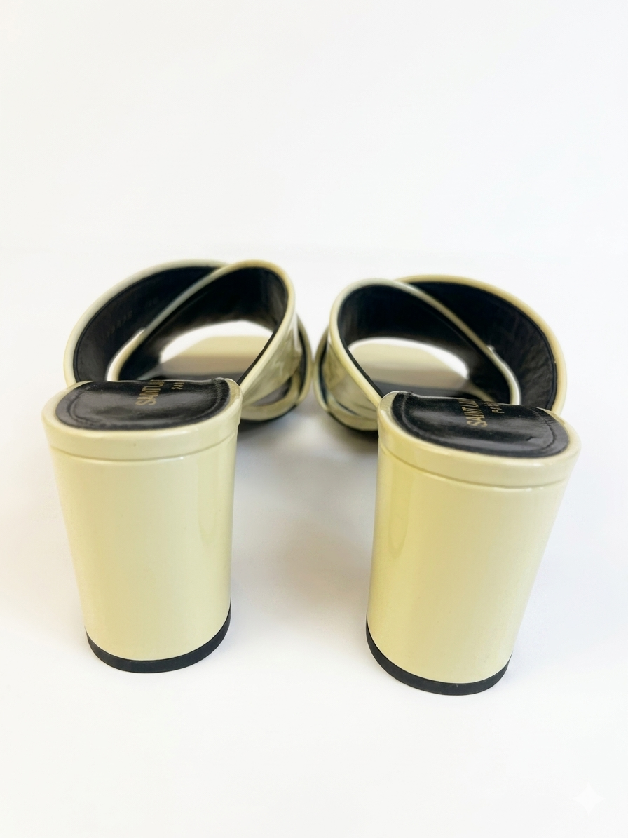 White patent leather cross sandals