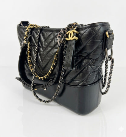 Quilted Chevron Gabrielle Black Hobo Bag