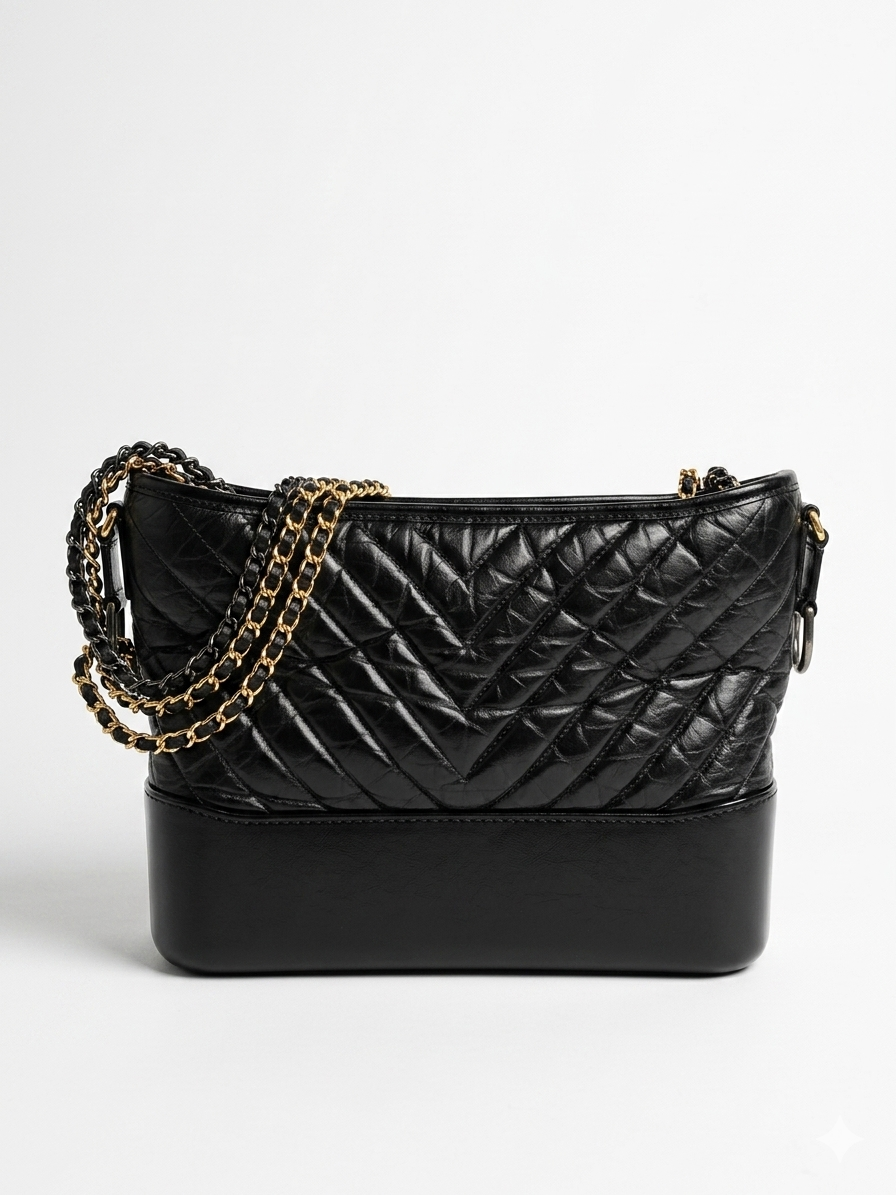 Quilted Chevron Gabrielle Black Hobo Bag