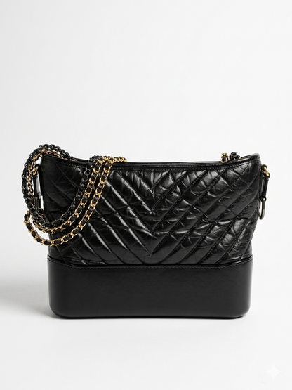 Quilted Chevron Gabrielle Black Hobo Bag