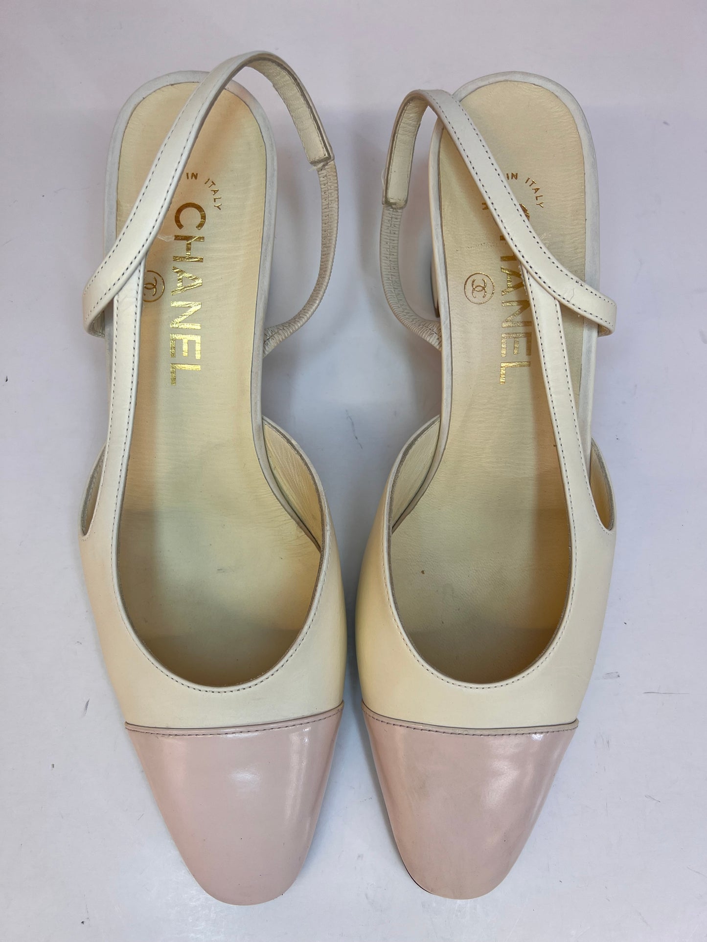Chanel Off White and Pink Leather Slingback
