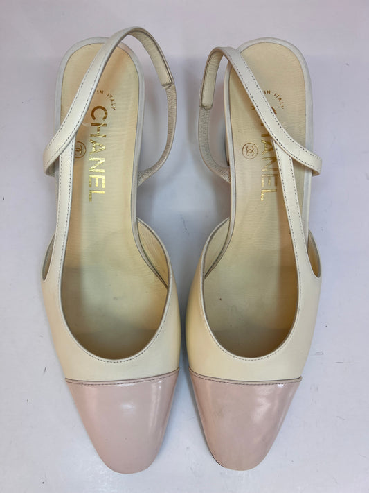 Chanel Off White and Pink Leather Slingback