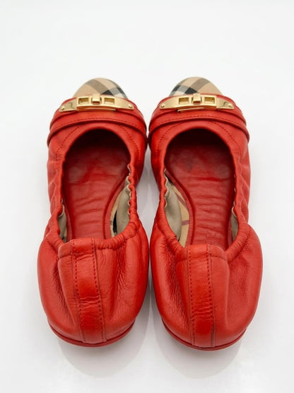 Red leather Haymarket check scrunch ballet flats