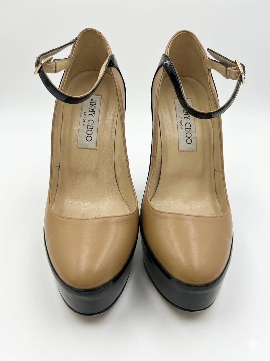 Siskin Colorblock Platform Pumps - Nude & Black Leather