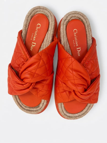 Cannage Quilted Sandals in Orange Mule