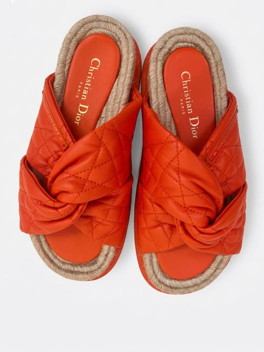 Cannage Quilted Sandals in Orange Mule