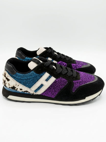 Rebel R261 sneakers featuring blue and purple glitter with a pony hair